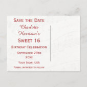  16e Verjaardag Red Rose Lijst Muziekblad Aankondigingskaart (Achterkant)