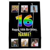 16e verjaardag: Regenboog "16", aangepaste foto's  Medium Cadeauzakje (Achterkant)