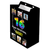 16e verjaardag: Regenboog "16", aangepaste foto's  Medium Cadeauzakje (Achterkant Gekanteld)