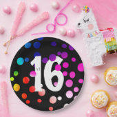 16e verjaardag RegenboogStippen op zwart Papieren Bordje (Feest)