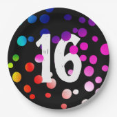 16e verjaardag RegenboogStippen op zwart Papieren Bordje (Voorkant)