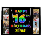 16e verjaardag: Regenboogtekst, aangepaste foto's  Groot Cadeauzakje (Achterkant)