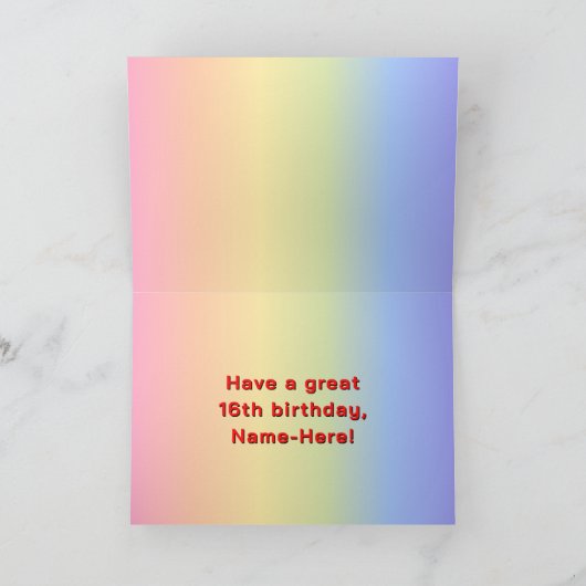 16e verjaardag: Regenboogtekst, aangepaste foto's  Kaart (Binnen)