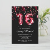 16e Verjaardag Rode Ballonnen Sneeuwvlok Confetti Kaart (Staand voorkant)