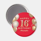 16e verjaardag Rode en goudballonnen op de Rode en Magneet (Voorkant / Achterkant)
