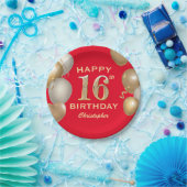 16e verjaardag Rode en goudballonnen op de Rode en Papieren Bordje (Feest)