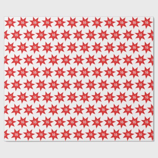 16e verjaardag Rode ster Cadeaupapier (Vlak)