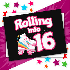 16e verjaardag rolschaatsen 16 jaar oud Schaats Briefkaart