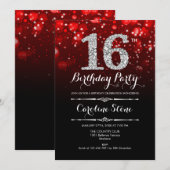 16e verjaardag - rood zilver kaart (Voorkant / Achterkant)