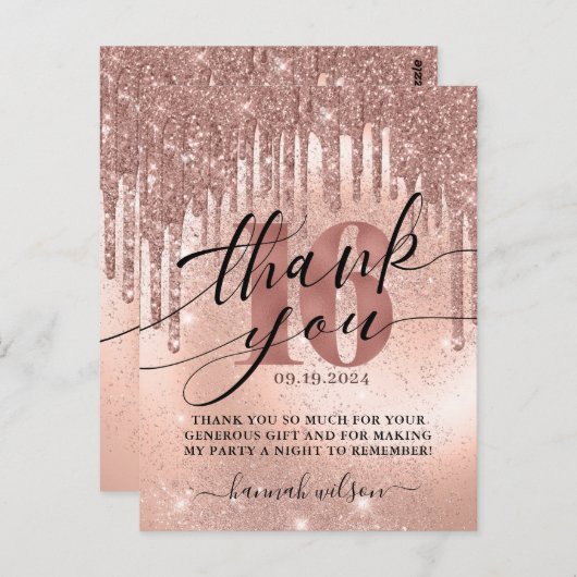 16e verjaardag Roos Gold Hartelijk dank Briefkaart (Voorkant / Achterkant)