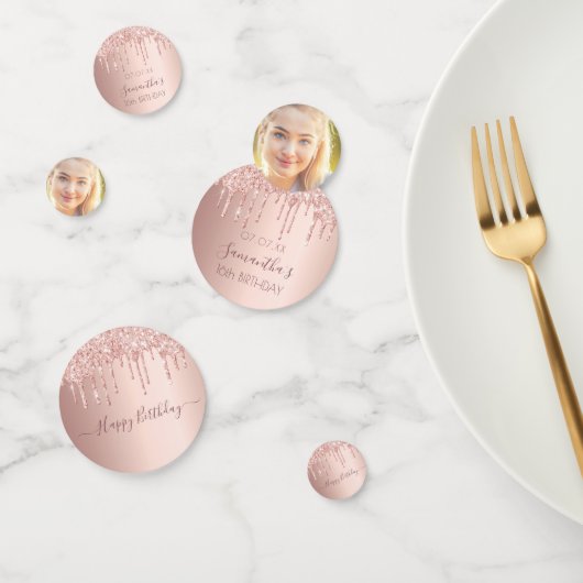 16e verjaardag roos goud glitter druppelt foto confetti (Groep)