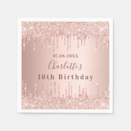 16e verjaardag roos goud glitter druppelt monogram servet