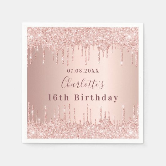 16e verjaardag roos goud glitter druppelt monogram servet (Voorkant)