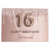 16e verjaardag roos goud glitter roze ballonstijl groot cadeauzakje (Achterkant)