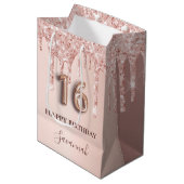 16e verjaardag roos goud glitter roze ballonstijl medium cadeauzakje (Voorkant Gekanteld)