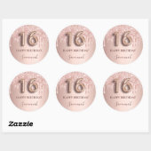 16e verjaardag roos goud glitter roze ballonstijl ronde sticker (Vel)