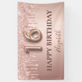 16e verjaardag roos goud glitter roze ballonstijl spandoek (Verticaal)