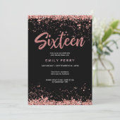 16e verjaardag roos goud glitter Uitnodiging (Staand voorkant)
