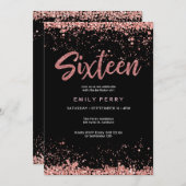 16e verjaardag roos goud glitter Uitnodiging (Voorkant / Achterkant)