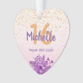 16e verjaardag roos gouden paarse bloemen ornament (voorkant)