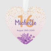 16e verjaardag roos gouden paarse bloemen ornament (achterkant)