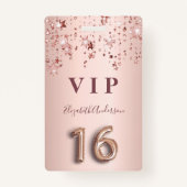 16e verjaardag roos gouden roze sterren ballonlett badge (Voorkant)