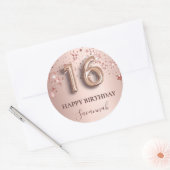 16e verjaardag roos gouden roze sterren ballonlett ronde sticker (Envelop)
