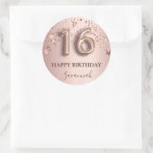 16e verjaardag roos gouden roze sterren ballonlett ronde sticker (Tas)