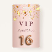 16e verjaardag roos gouden roze sterren ballonschr badge (Voorkant)