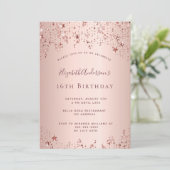 16e verjaardag roos gouden sterren sprinkle kaart (Staand voorkant)