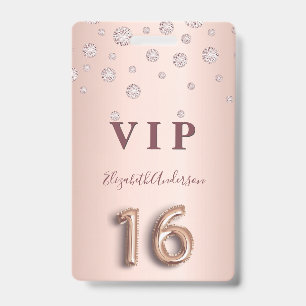 16e verjaardag roos goudroze diamanten ballonlette badge