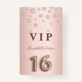 16e verjaardag roos goudroze diamanten ballonlette badge (Voorkant)