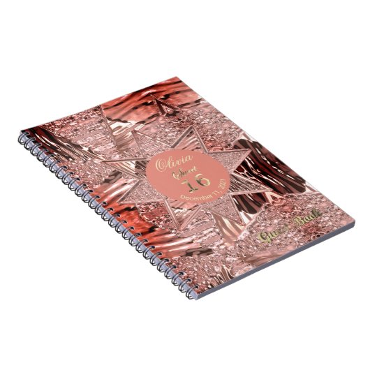 16e verjaardag Roos voor gastboeken Goud Notitieboek (Rechterzijde)