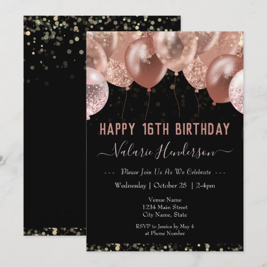 16e verjaardag Roze ballonnen Kaart (Voorkant / Achterkant)