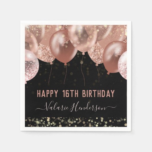 16e verjaardag Roze ballonnen Servet (Voorkant)