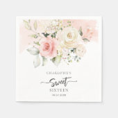 16e Verjaardag Roze Bloemen Party Papier Servet (Voorkant)