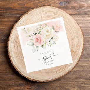 16e Verjaardag Roze Bloemen Party Papier Servet