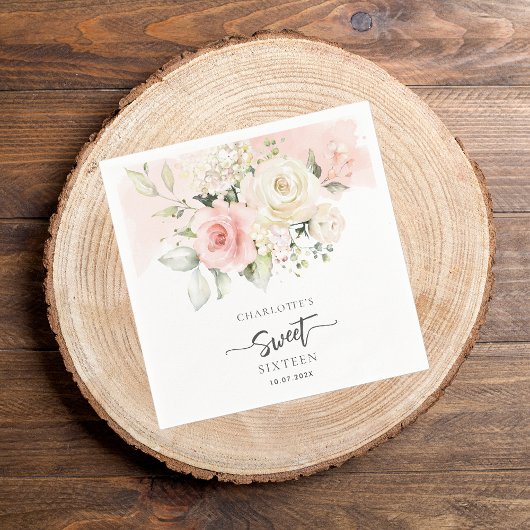 16e Verjaardag Roze Bloemen Party Papier Servet
