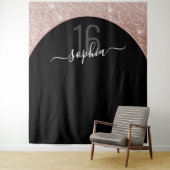 16e Verjaardag Roze Goud Glitter Boog Persoonlijk Wandkleed (In situ)