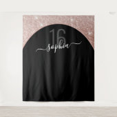 16e Verjaardag Roze Goud Glitter Boog Persoonlijk Wandkleed (Voorkant)