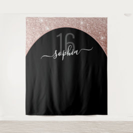 16e verjaardag Roze goud glitters boog gepersonali Wandkleed