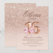 16e Verjaardag Roze Gouden Boog Verjaardagsfeestje Kaart (Voorkant / Achterkant)