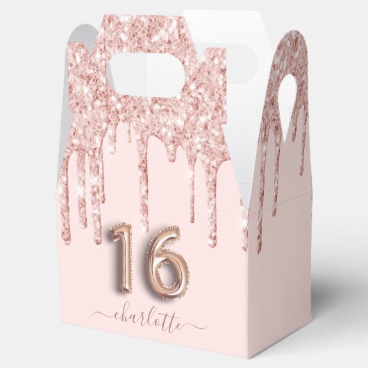 16e verjaardag roze roze roze roos goud glitter da bedankdoosjes (Geopend)