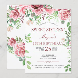 16e verjaardag Roze rozen Chic Sweet Sixteen-feest Kaart