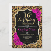 16e verjaardag - Roze rozen luipaard afdrukken Kaart (Voorkant)