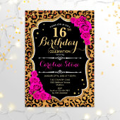 16e verjaardag - Roze rozen luipaard afdrukken Kaart