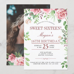 16e verjaardag Roze rozen Sweet Sixteen FOTO Feest Kaart