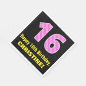 16e verjaardag: roze strepen en harten "16" + naam servet (Hoek)