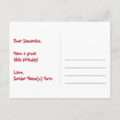 16e verjaardag: roze strepen & harten, regenboog 1 briefkaart (Achterkant)