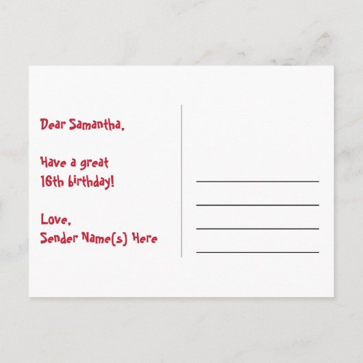 16e verjaardag: roze strepen & harten, regenboog 1 briefkaart (Achterkant)